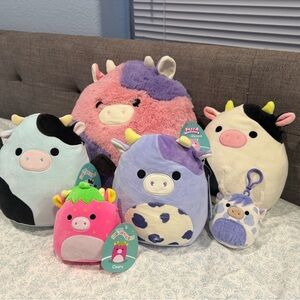 Squishmallows-Inspired Plush Cow Collection - Purple, Pink, White, Black